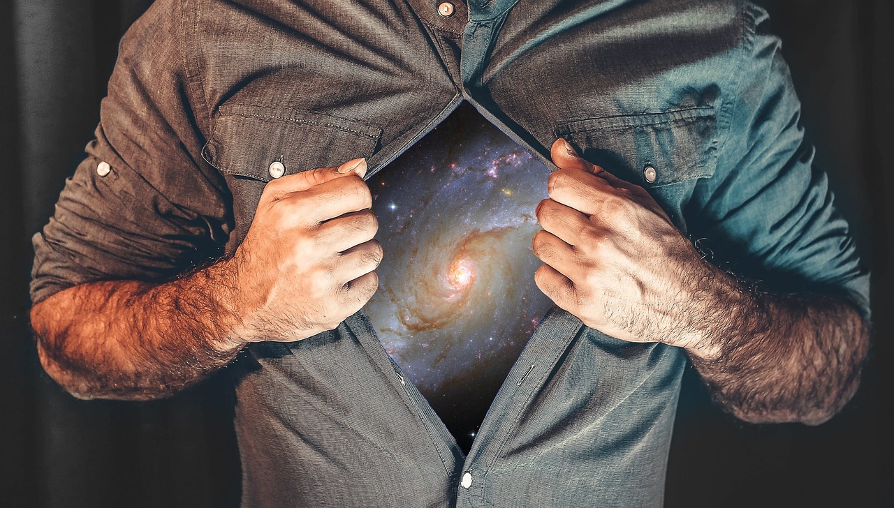 galaxy, stars, infinity, universe, man, chest, open, shirt, symbol, cosmos, milky way, metaphor, psycology, self, inner, potential, unlock, personality, psycology, potential, potential, potential, potential, potential